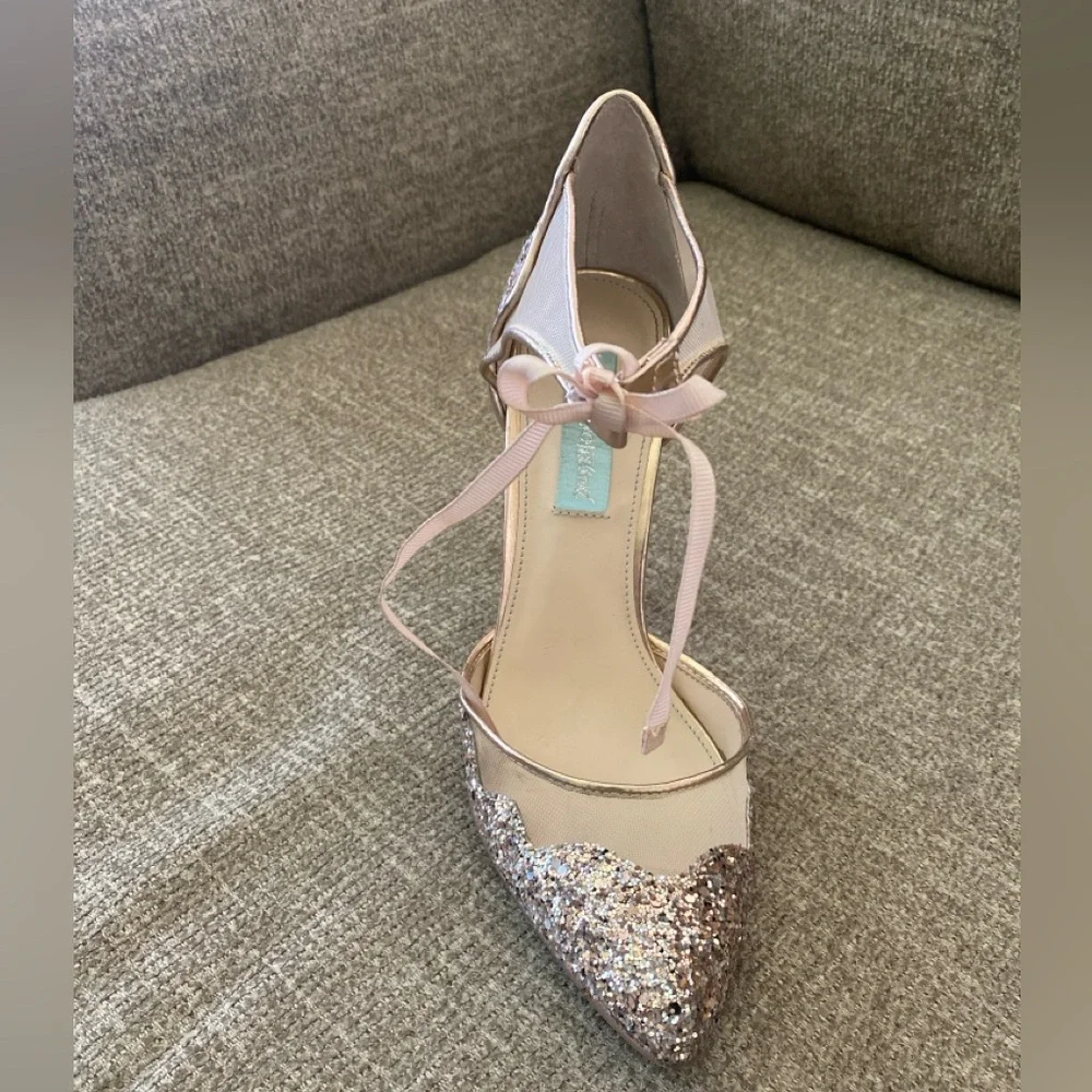 Blue by Betsy Johnson, SB Stela Champagne Glitter Pumps - Picture 1 of 10